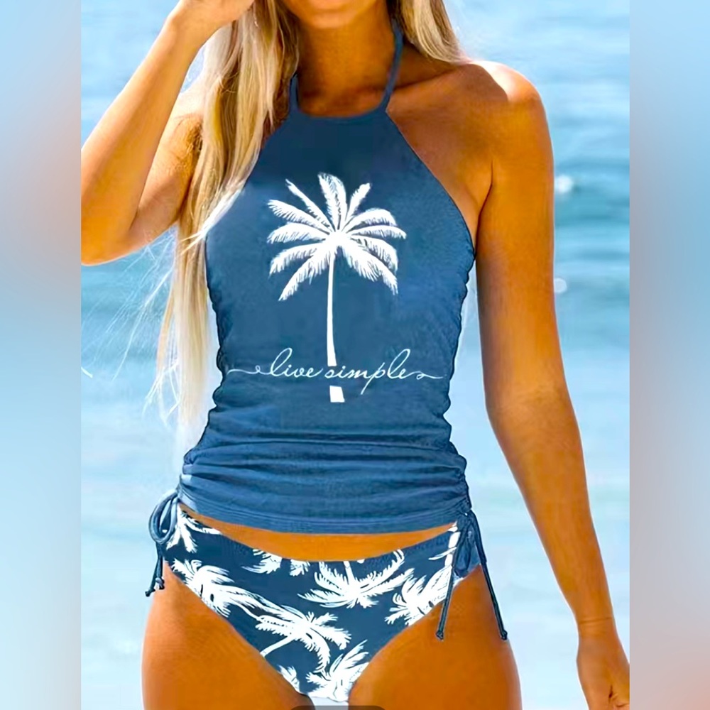 COPY - NEW: Womens Size: L (8/10) Coconut Tree Print Casual Tankini Sets, Halte…